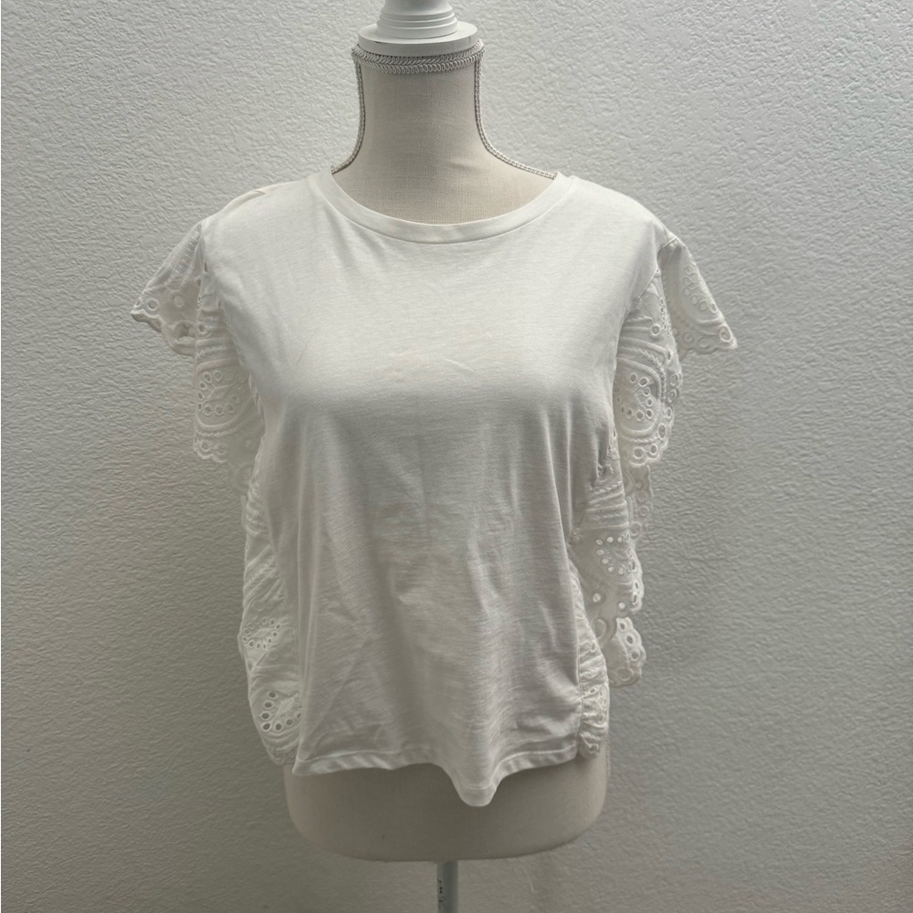 White Eyelet Sleeve Relaxed Tee